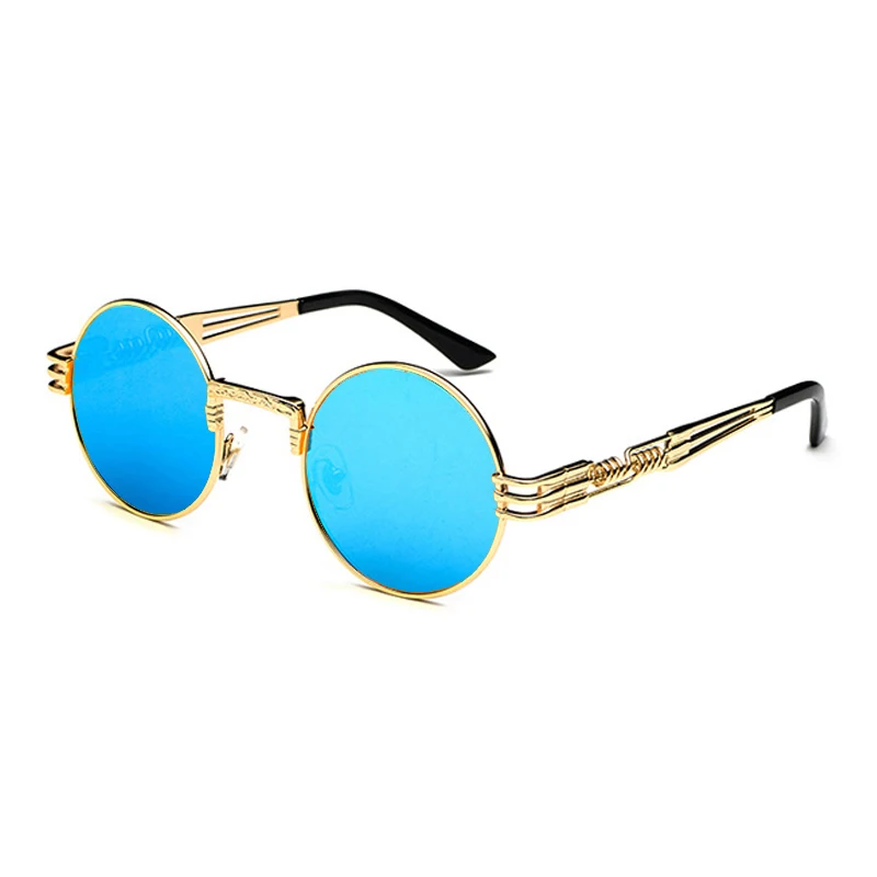 C13 GOLD-MIRROR BLUE SIMPRECT стимпанк Солнцезащитные очки женские винтажные Круглые Солнцезащитные очки Ретро зеркальные солнцезащитные очки для женщин панк Оттенки для женщин UV400 - Цвет линз: C13 GOLD-MIRROR BLUE