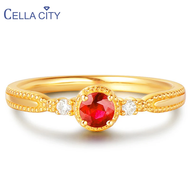 Cellacity 925 Silver Ring With Round Creative Ruby Gemstone For women Gold color charm lady fine jewellery wedding party gift Cellacity 925 Silver Ring With Round Creative Ruby Gemstone For women Gold color charm lady fine jewellery wedding party gift