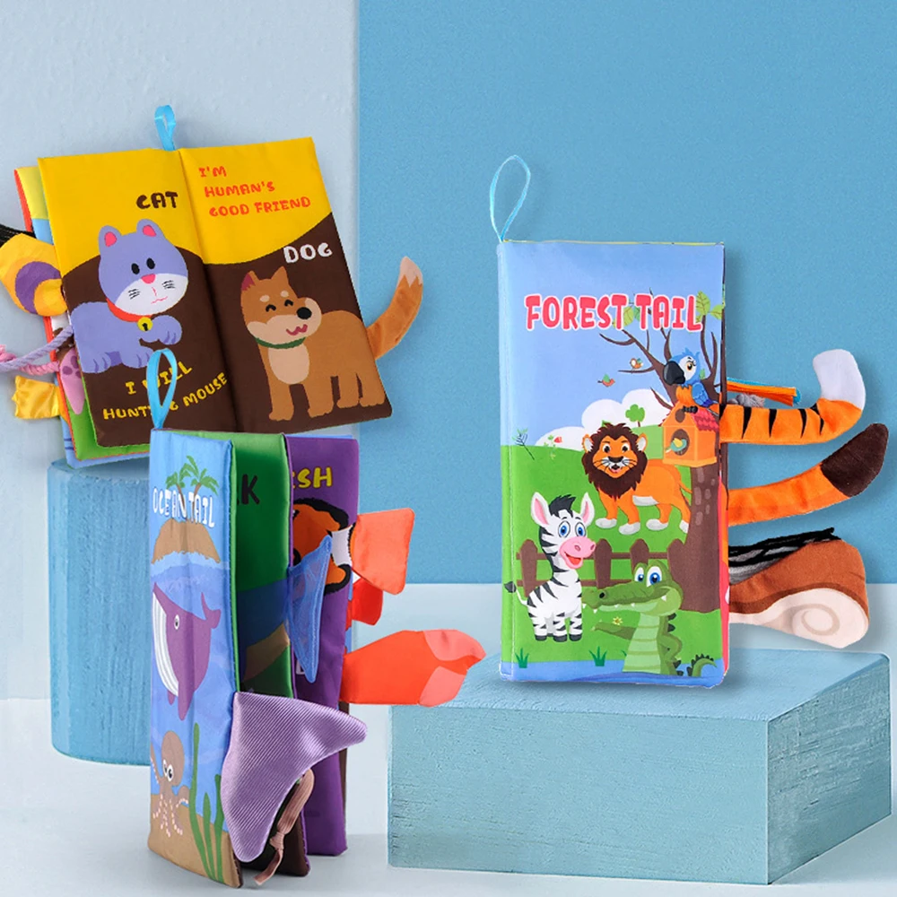 

Baby 3D Cloth Book Infant Early Cognitive Development Books Baby Educational Unfolding Activity Book Animal English Story Books