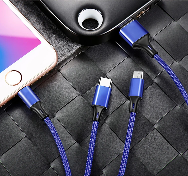 3 в 1 для мобильного телефона Apple type-c Android 3 в 1 линия передачи данных Многофункциональный Usb один волочение три данных зарядный кабель mi note10