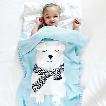 

Infant Acrylic Cartoon White Bear Blanket Stereoscopic Ear Blanket Children Knitted Cover Blanket Beach Mat Baby Hold Blanket