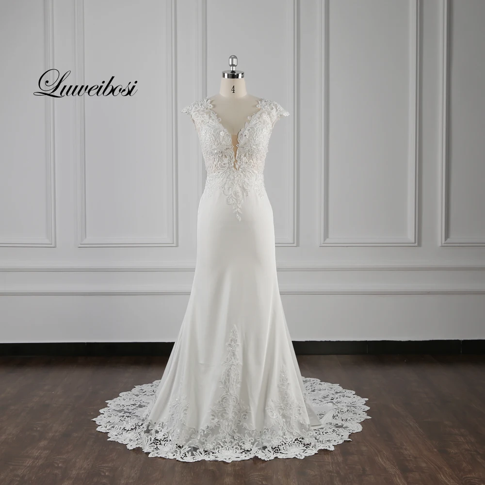 Реальное изображение Wellbirth Vestido de novia атласное кружевное свадебное платье русалки с рукавами-крылышками свадебное платье TT039 - Цвет: Слоновая кость