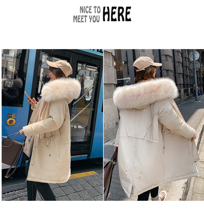 Зимняя одежда теплая Женская куртка зимняя куртка Женский меховой воротник шерстяная подкладка Парка женская плюс размер 3XL зимнее пальто для женщин