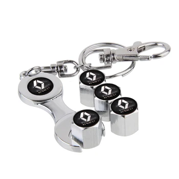 

4pcs/lot Car Styling Tyre Stems Air Cover Valve Caps Wrench Keychain for Renault Twingo Clio Captur Megane 2 3 Kadjar