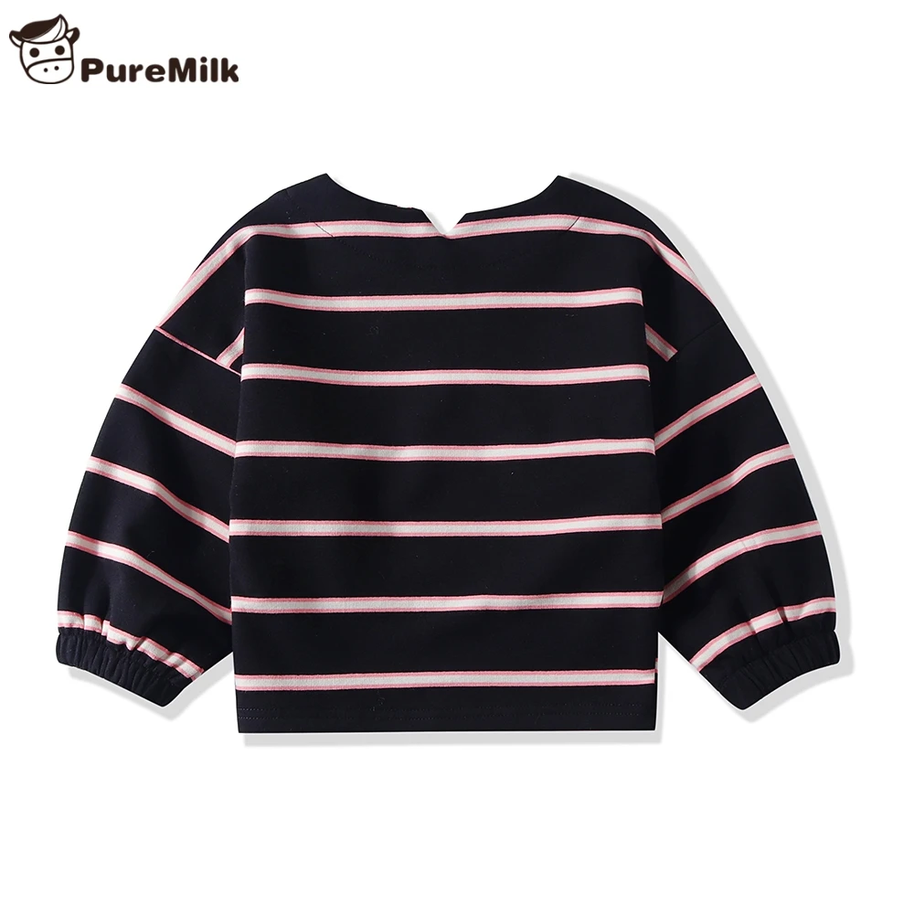 PureMilk/футболка для мальчиков и девочек; Повседневный Топ; хлопковая одежда; одежда в полоску для мальчиков; детская одежда