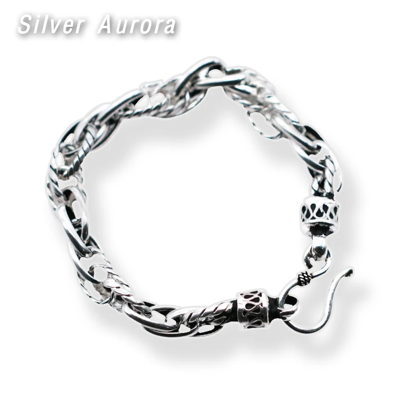 925 пробы Серебряный 7 мм круглый крутой браслет для мужчин винтажный панк-рок Тайский ручной работы мужские ювелирные изделия