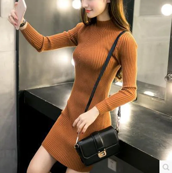 

Bonjean Women Casual Polka Long Party Winter Dresses Sexy Long Sleeve O Neck Sweater Dress Knitted Boho Women Dress Vestidos