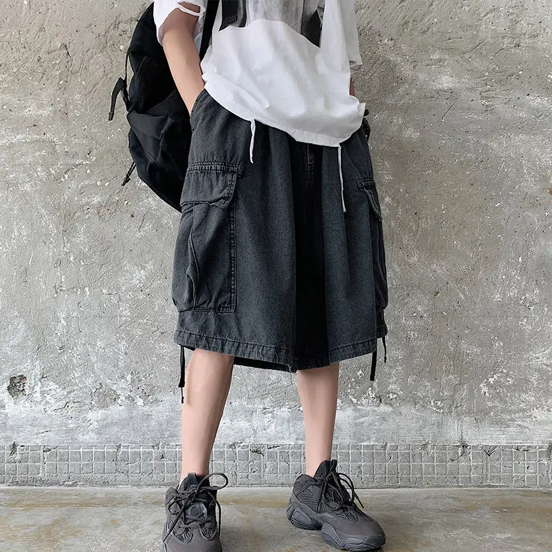 

Summer Denim Shorts Men's Fashion Casual Retro Multi-pocket Tooling Jeans Men Streetwear Loose Hip Hop Straight Short Jeans Mens