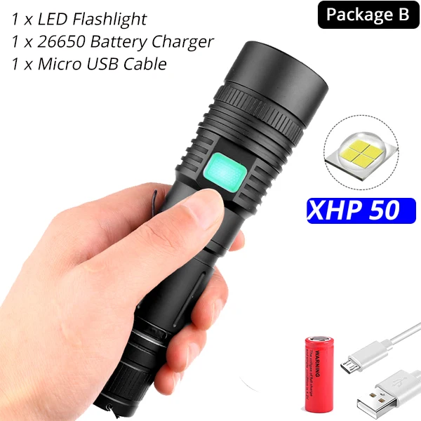 Мощный светодиодный фонарь XHP70.2, водонепроницаемый светодиодный фонарь с поддержкой зума, 3 режима освещения, питание от аккумулятора 18650 или 26650 для улицы - Испускаемый цвет: Option B