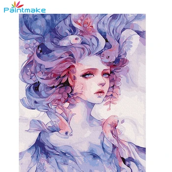 

Paintmake Portrait DIY Paint By Numbers no frame Abstract Girl fish Canvas Painting For Home Room Decor Wall Art picture Gift