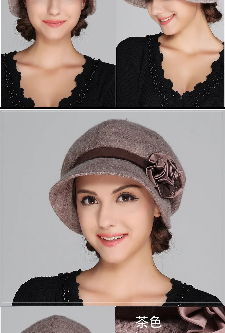 Осенне-зимняя женская шляпа женский шерстяной головной убор элегантный повседневный цветочный маленький топ шляпа Тепловая шляпа-ведро модные кепки 4230