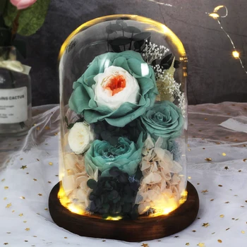 

Preserved Flower The Beauty And Beast Rose Immortal flower With Night Light In Glass Dome Birthday Valentines Mother Day Gifts