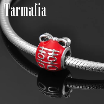 

Red Enamel double happiness wallet shape 925 Sterling Silver chinese style fine Beads Fit Pandora Charm Bracelet Jewelry making