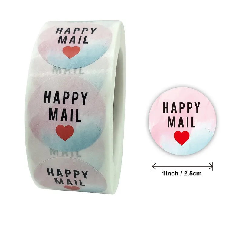 

Pretty 1" 500pcs Color Happy Mail Stickers Thank You Sticker for Small Business Mailing Supllies Envelope Packaging decor Labels
