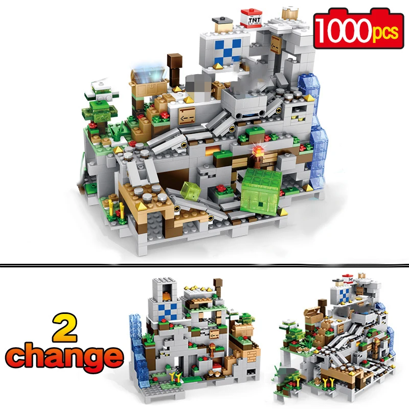 

1000PCS My World Sets Building Blocks Compatible Legoinglys Mountain Cave With Elevator Bricks Toy For Children