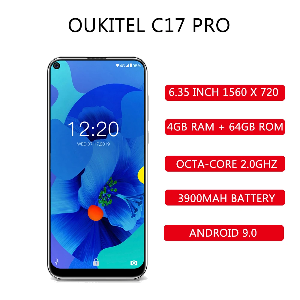 4G Смартфон OUKITEL C17 Pro, 6,35 дюймов, четыре ядра, Cortex A53, 2,0 ГГц, 4 Гб ОЗУ, 64 Гб ПЗУ, тройная 13 МП+ 5 Мп задняя камера, мобильный телефон
