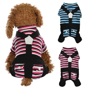 

Pet Warm Clothes Dog Stripe Overalls Puppy 4-legged Jumpsuit For Yorkshire Terrier Chihuahua Winter Jacket For Small Dog