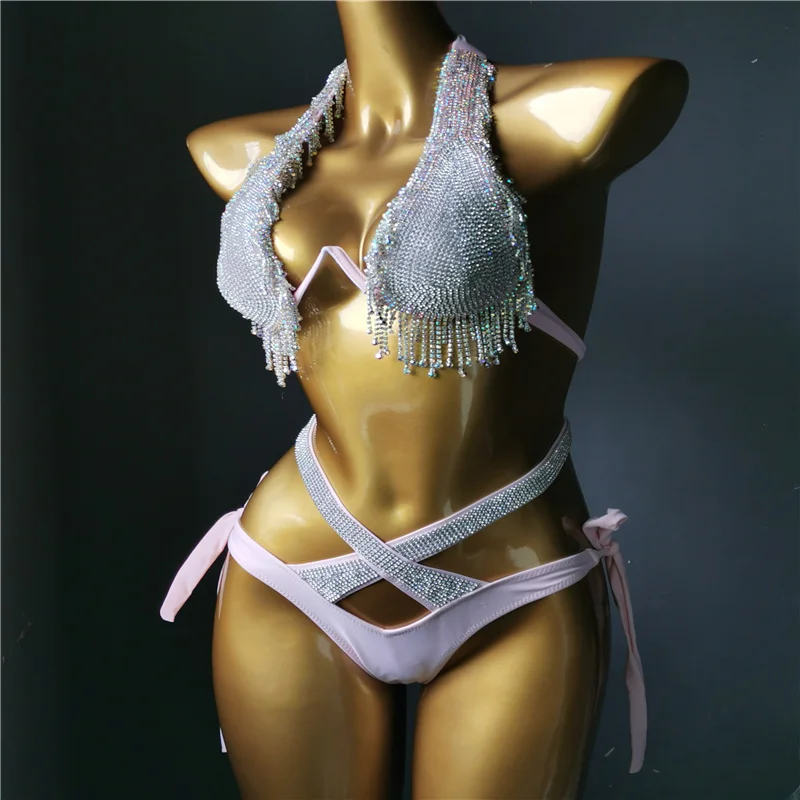 2021 venus férias diamante borlas banho sexy biquíni conjunto bling pedras strass maiô feminino beachwear