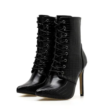 

Plus Size Ankle Boots For Women Platform High Heels Female Lace Up Shoes Woman Buckle Short Boot Casual Ladies Footwear