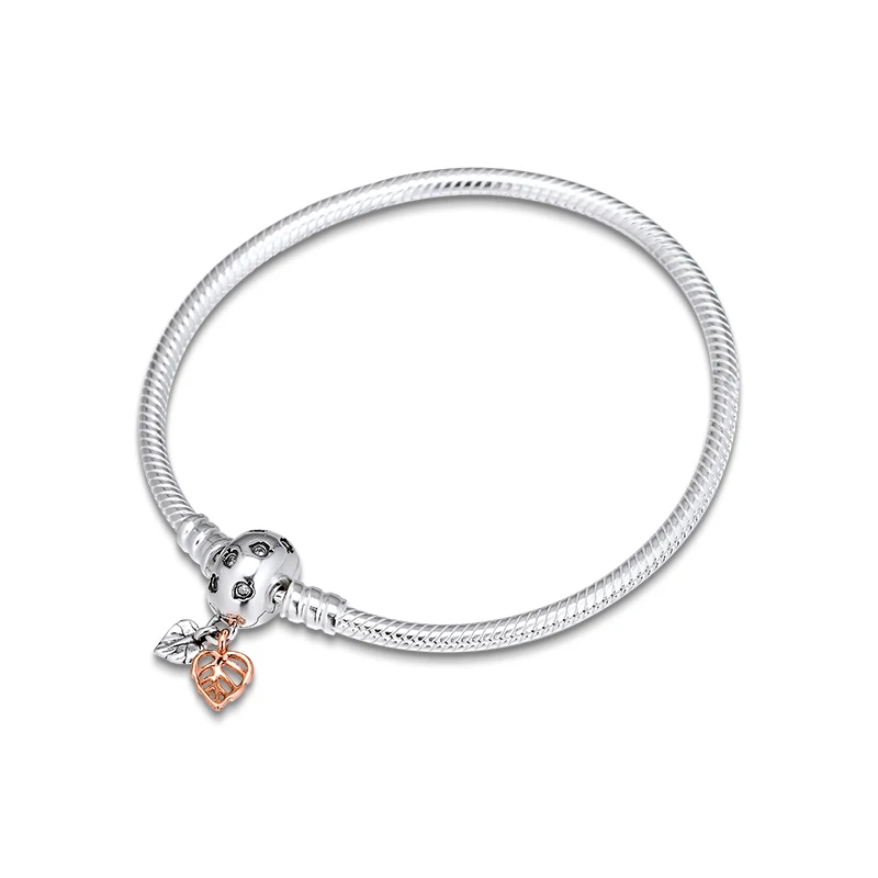 

Bracelet Moments Leaves Clasp 100% 925 Sterling Silver Snake Bracelets for Women Gift Fit Charm Beads 2019 Autumn new YLB087