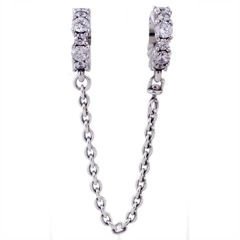 

Original Clear Crystal Sparkle Safety Chain Beads Fit 925 Sterling Silver Bead Charm Pandora Bracelet Bangle Diy Jewelry