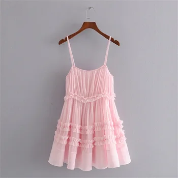 

2020 Spring Women's New Slim Slim Thin Tulle Sling Laminated Packing With Cake Lining Vacation Mini Dress