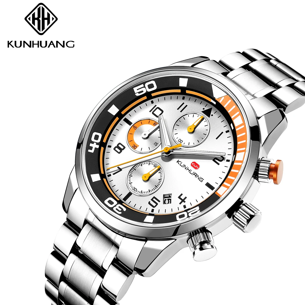 

KUNHUANG Mens Watches 2020 New Top Brand Luxury Men's Quartz Waterproof Wrist Watch Man Sport Chronograph Watch relogio masculio