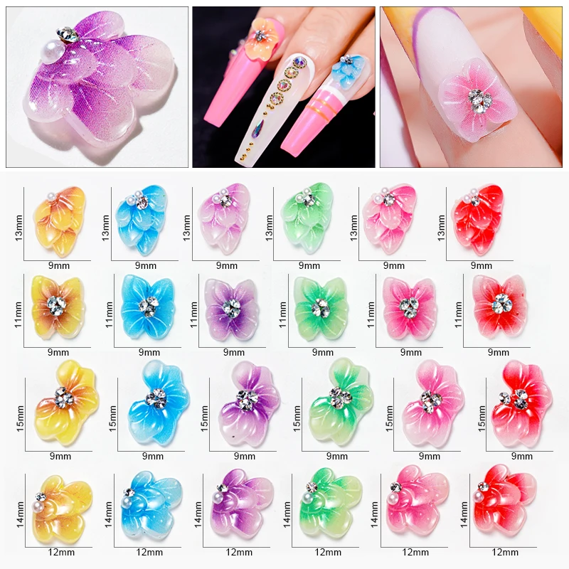 1 Caja 3d Camelia/mariposa Colorida Flor Acrílica Nail Art Charms