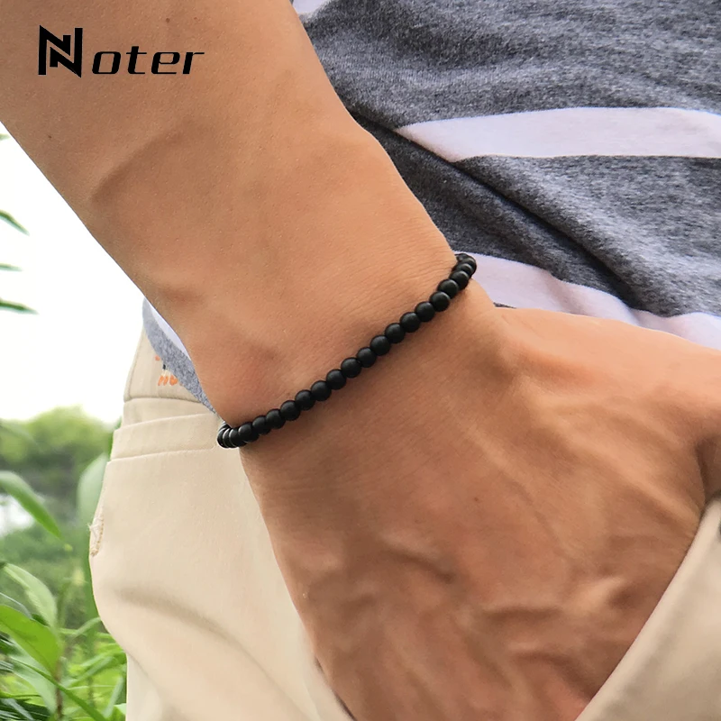 Noter Natural Matte Bracelet Stone Men 4mm 6mm 8mm 10mm 12mm Round Onyx Beaded Braslet Male Accessories Pulseira Husband Gift