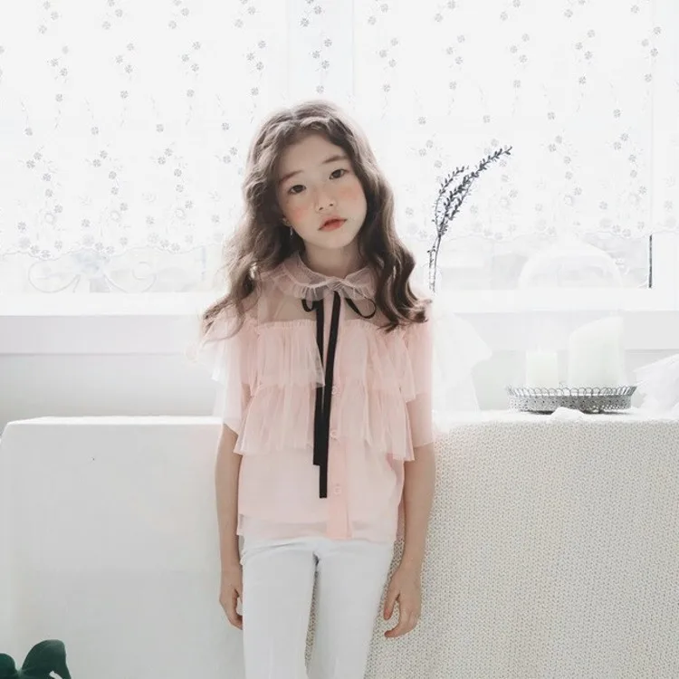 Летняя детская одежда; клубника; Shan Xian Qi; макет; комплект из двух предметов; рубашка с бантом для девочек; Милая Элегантная футболка с короткими рукавами