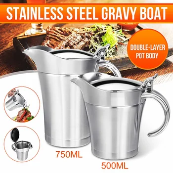 

500ML/750ML Double Layer Stainless steel Jam Pot Juice Gravy Soup Kettle Water Jug Water Bottle For Home Kitchen Restaurant