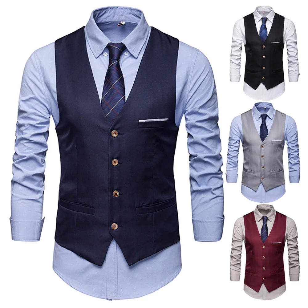 New Fashion Men Formal Casual Business Vest Suit Slim Double-breasted ...