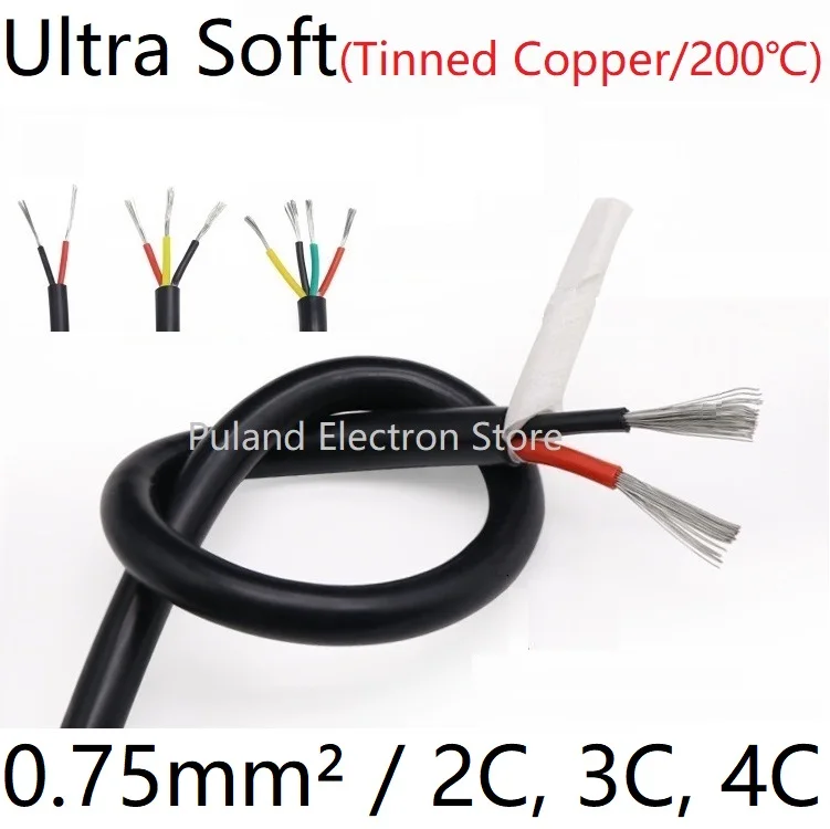 

Square 0.75mm Ultra Soft Sheath Wire 2 3 4Core Silicone Rubber Cable Insulated Flexible Copper High Temperature Power Line Black