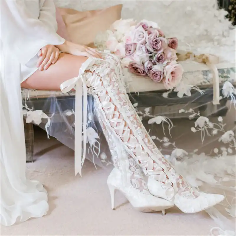 white lace boots wedding