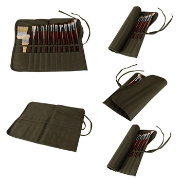 

Storage For Oil Watercolor Pen Army Green Stationery Canvas Pouch Artists Art Supplies Paint Brush Bag