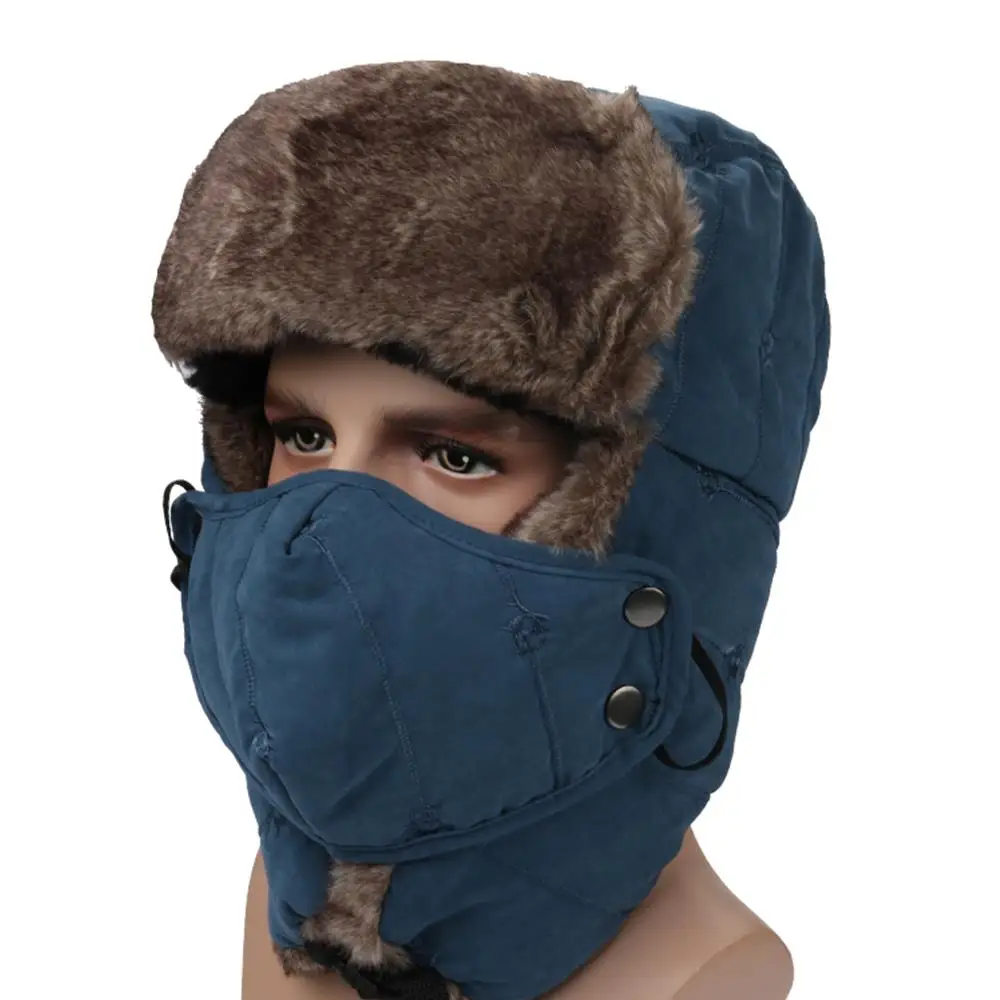 

Winter Trooper Hat Windproof Hiking Hunting Climbing Skating Trapper Hat Women Men Water Repellent Warm Hat with Mask Ear Flaps