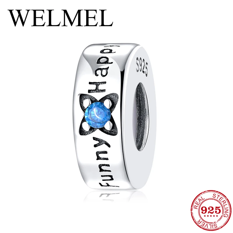 

High quality 925 Sterling Silver symbolize happy Life blue CZ Stopper Spacer beads Fit Original Pandora Charm Bracelet Jewelry