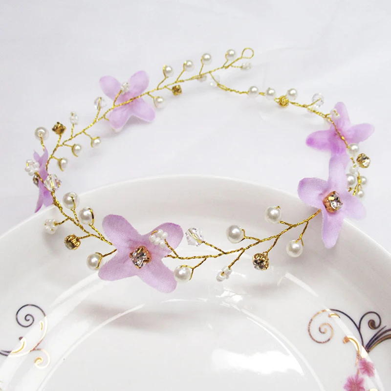 Хрустальные жемчужные свадебные украшения для волос Аксессуары свадебная корона диадемы заколки для волос женские головные уборы свадебная заколка для волос фиолетовый белый