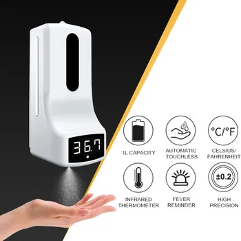 

High Precision Thermometer Sensor Automatic Touchless Soap Dispenser for Portable Thermometer Wash Hand Machine 1L 2 in 1