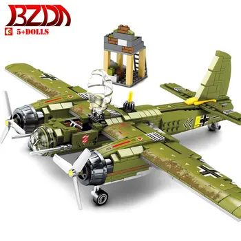 

BZDA WW2 559 PCS Military Ju-88 Bombing Plane Building Blocks Juncker aircraft Soldier Model Kit Blocks Kids Airplane Toys Gifts