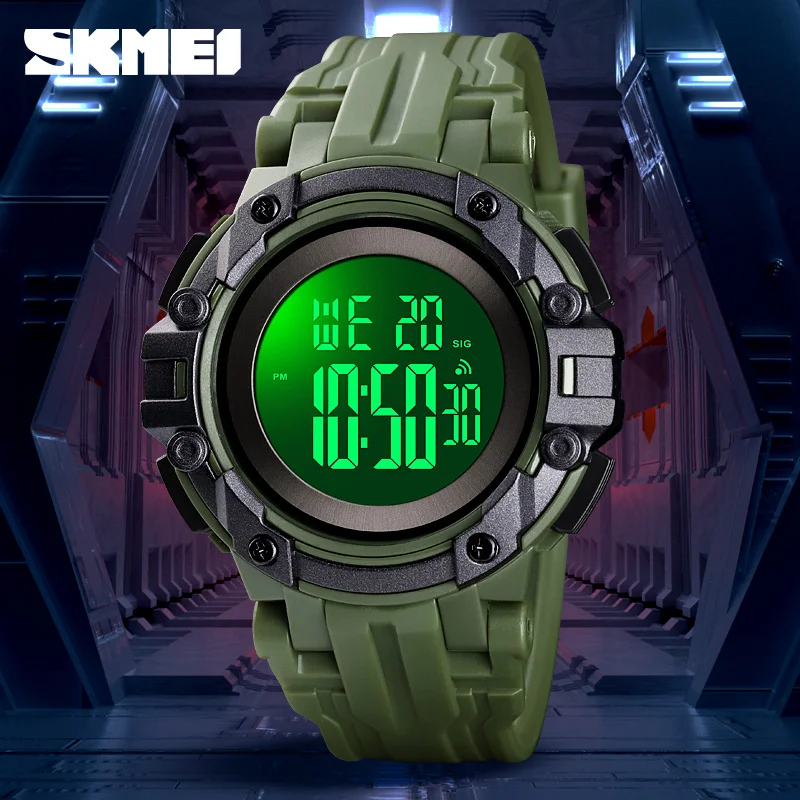 SKMEI цифровые спортивные часы мужские часы с будильником Armygreen водонепроницаемые светящиеся часы с дисплеем мужские часы relogio masculino модные 1545