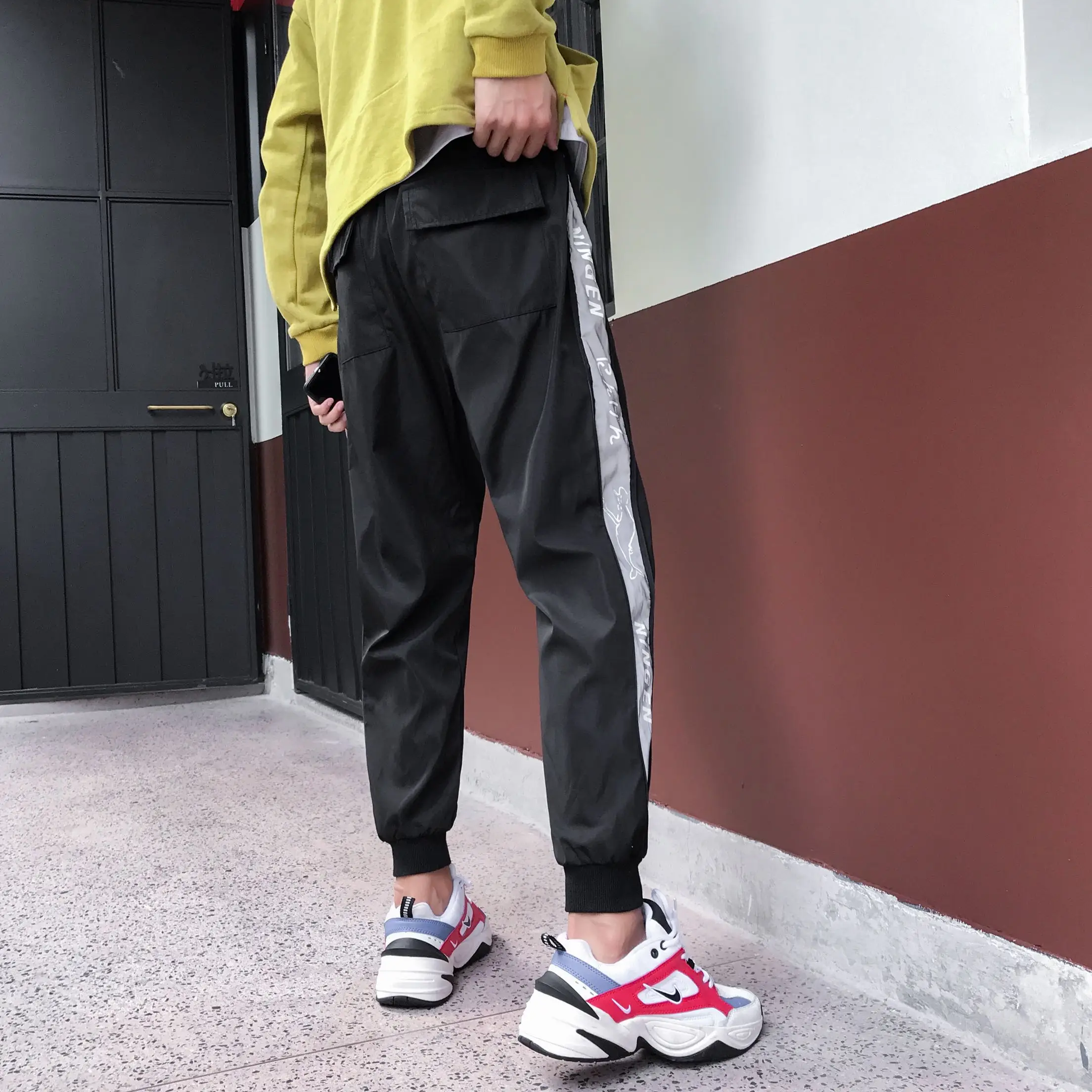 Liketkit, новинка, летние штаны для бега, мужские,, мужские, с боковой полосой, светоотражающие этикетки, шаровары, спортивные штаны для мужчин, хип-хоп, Homme, спортивные штаны, INS