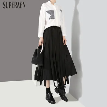 

SuperAen Spring New 2020 Women's Skirts Fashion Cotton Casual Wild Ladies Skirts High Waist Solid Color Skirts Female