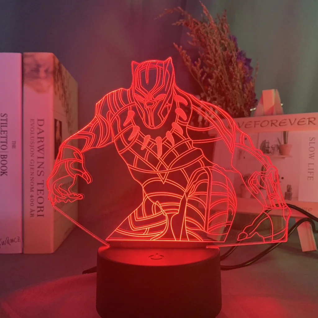 3D иллюзия Novetly ночник Marvel Черная пантера рисунок Ночной светильник для гостиной Декор изменение цвета светодиодный Ночник светильник приз