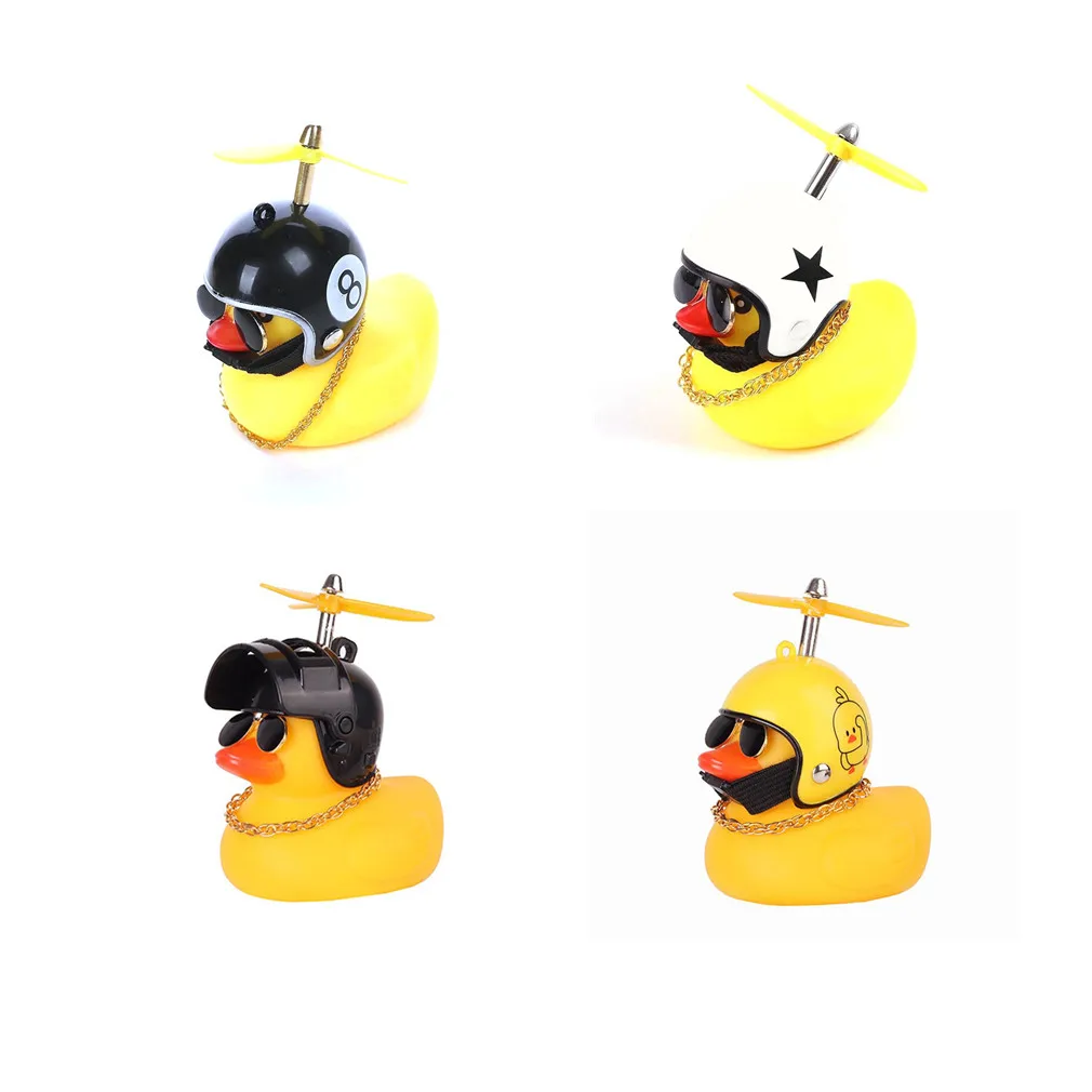 Coche pato con casco, colgante de viento roto, pequeño pato amarillo, Motor de bicicleta de carretera, accesorios de ciclismo sin luces