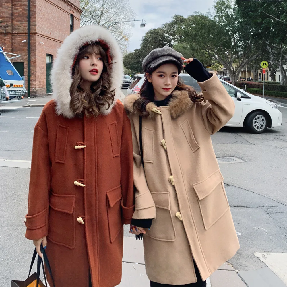 

Toggle Woolen Jacket Women's 2019 New Style Korean-style Short-height Mid-length College Style Thick Woolen Overcoat