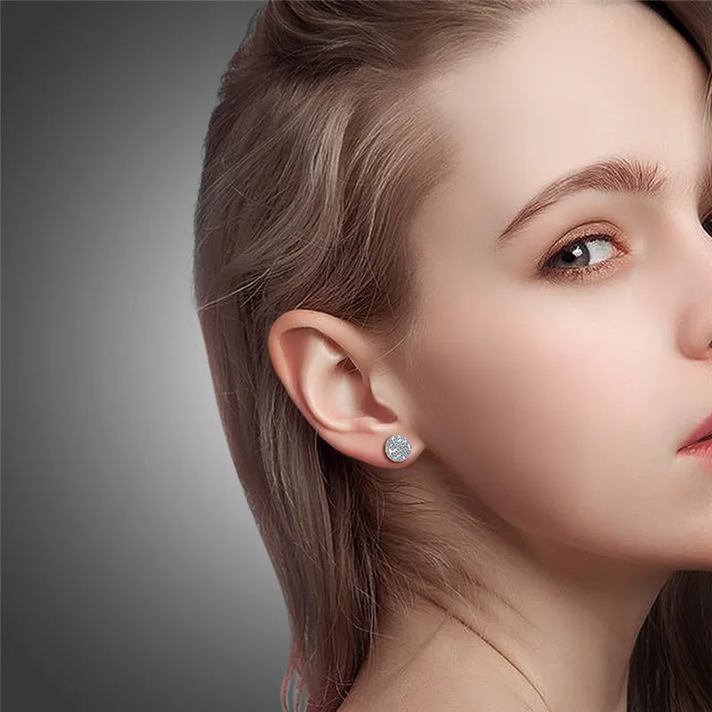 GAGAFEEL 8MM 925 Sterling Silver Ball Earrings Ear Studs Full CZ Zircon Earrings for Women OL Style Jewelry Accessories