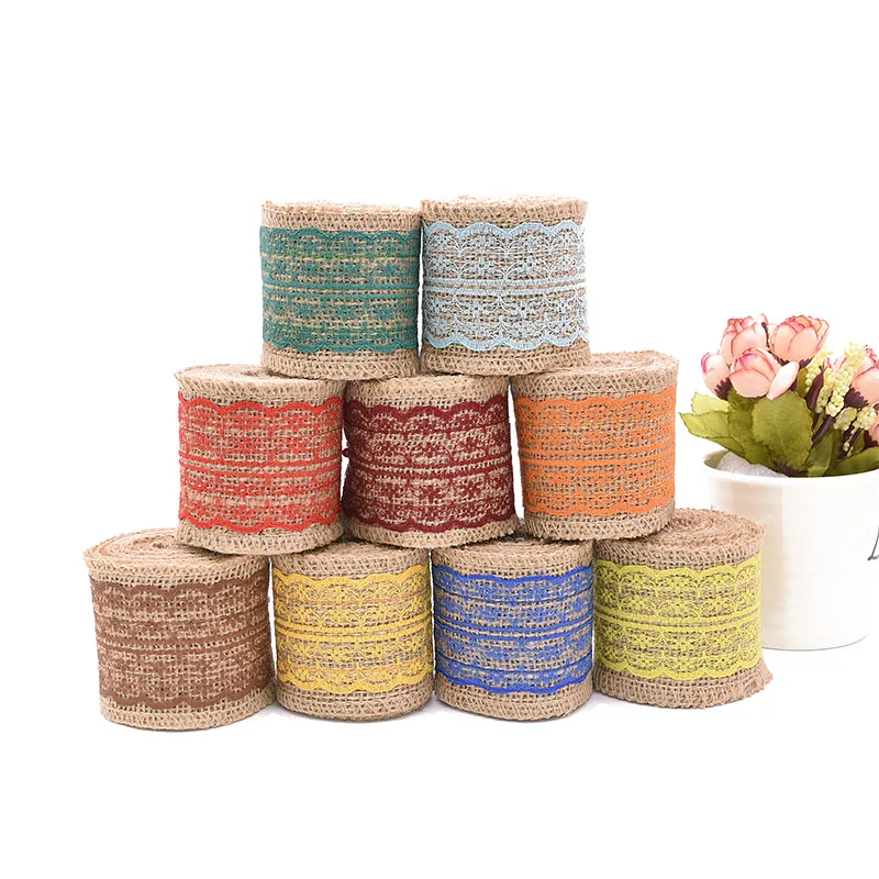 

2m/roll 6cm Natural Jute Burlap Ribbon Rustic Vintage Wedding Decor Hessian Lace Jute Roll Merry Christmas Party DIY Supplies