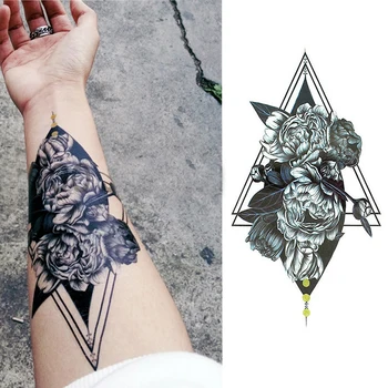 

geometric rose tattoo sketch flower triangle tattoo sticker peony tatoo temporary stickers sleeve arm tattoo black men women