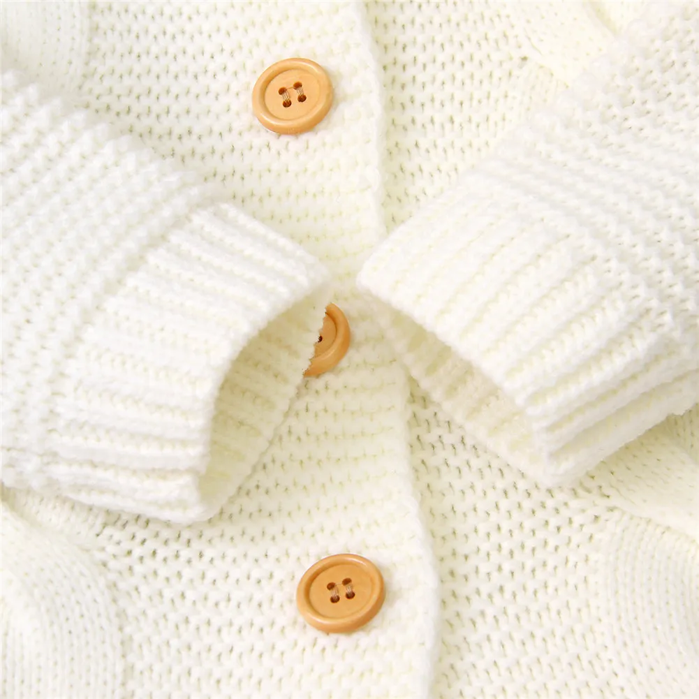 0-24M Autumn Winter Infant Kids Girls Boys Rompers Knit Solid Long Sleeve 3D Ears Hooded Jumpsuits Clothes